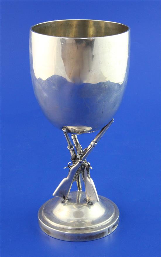 A late 19th/early 20th century Chinese silver shooting related presentation goblet by Tuck Chang, Shanghai, 9.5 oz.